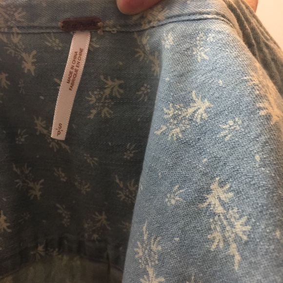 Free People Blue Denim Printed Button Down Top - Picture 5 of 8